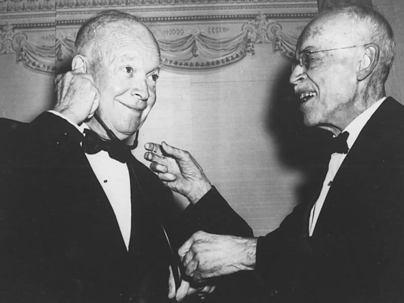 Dr. Paul Dudley White (left) treated President Dwight D. Eisenhower in 1955 for a heart attack, a presidential crisis that changed the way America viewed heart health. (American Heart Association)